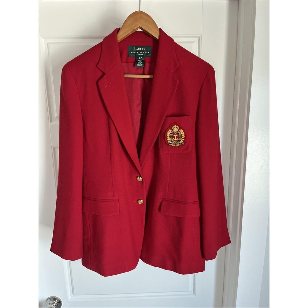 Lauren Ralph Lauren 8P Red Wool Crest 2Button Blazer Line Pockets Luxury Holiday